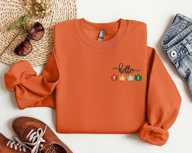 Hello Fall Sweatshirt, Thanksgiving Embroidered Sweatshirt, Hello Fall Embroidered Sweatshirt, Thanksgiving Family Shirt, Pumpkin Shirt